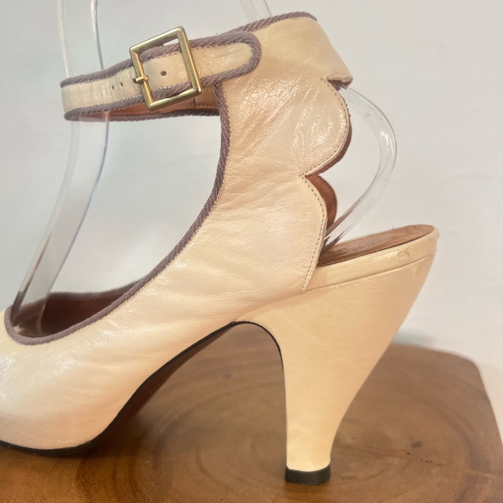 CHIE MIHARA “Bessy” Ivory Cream Platform Ankle Strap Peep Toe High Heels 38.5 - Picture 9 of 16